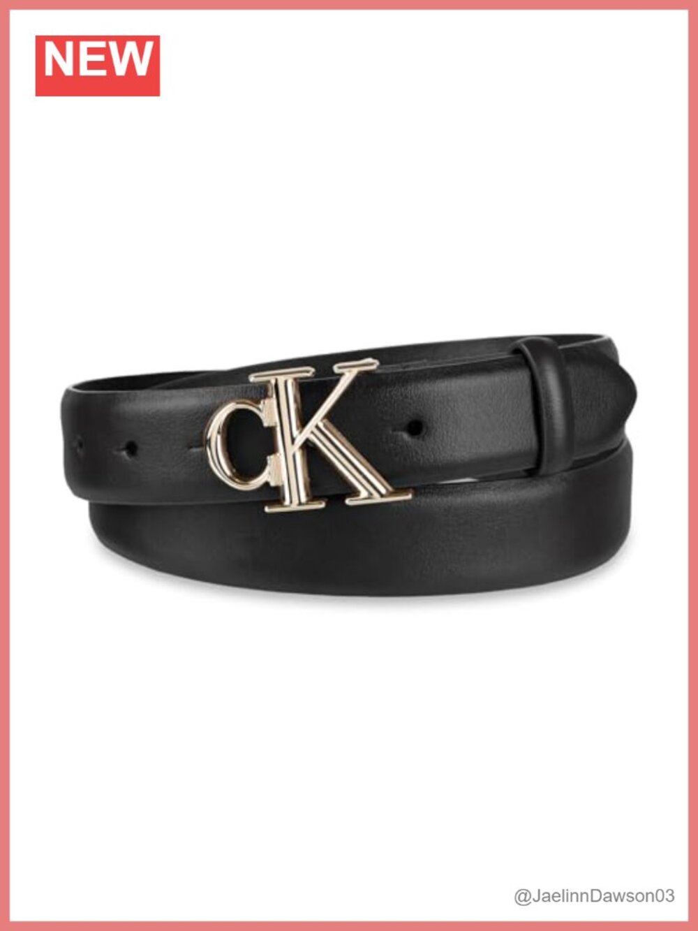 CK Jeans Monogram Plaque Buckle Slim Leather Skinny Belt 1-Inch Width